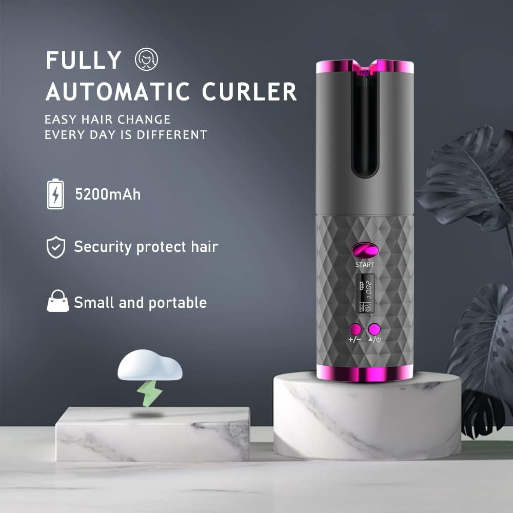 Hair Curler LCD Cordless Auto Rotating Waver Curling Iron Ceramic Wireless USA