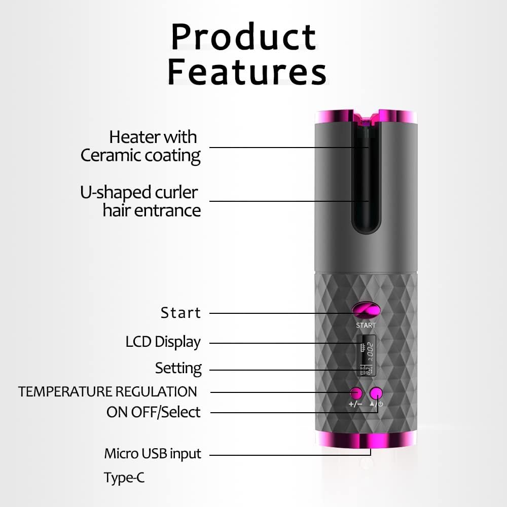 Hair Curler LCD Cordless Auto Rotating Waver Curling Iron Ceramic Wireless USA