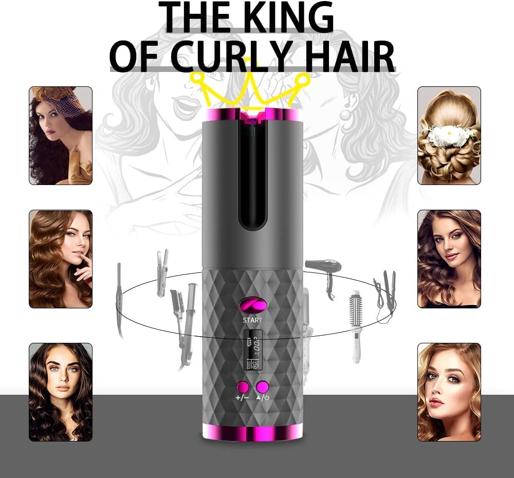 Hair Curler LCD Cordless Auto Rotating Waver Curling Iron Ceramic Wireless USA