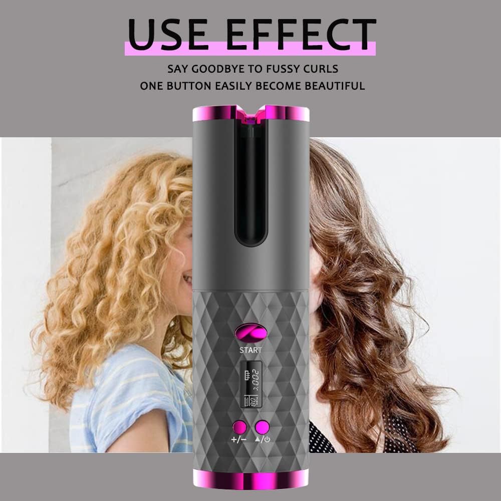 Hair Curler LCD Cordless Auto Rotating Waver Curling Iron Ceramic Wireless USA