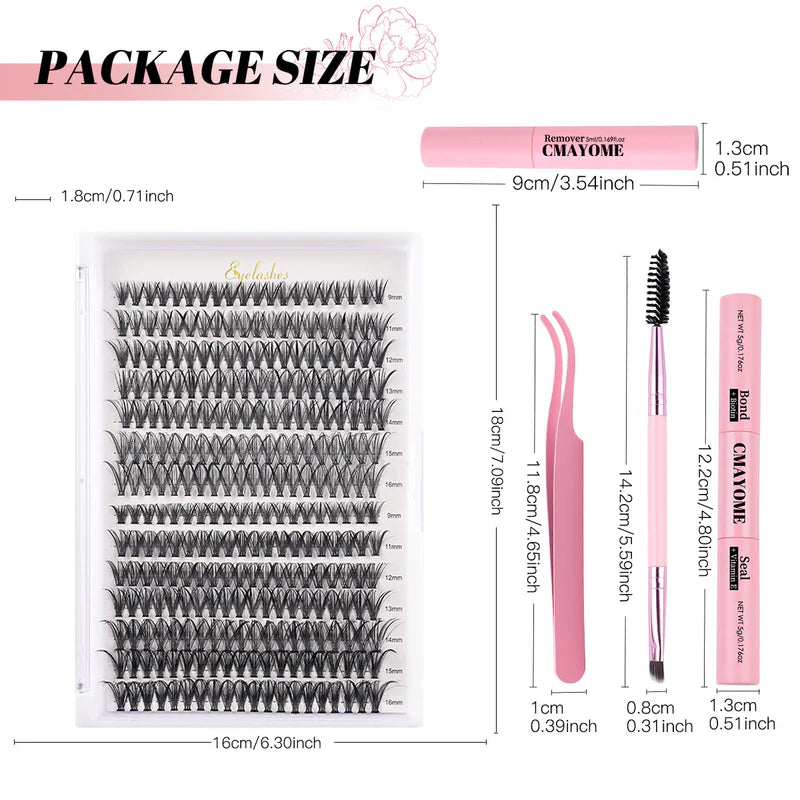 DIY Lash Clusters Individual Eyeslash Extensions D Curl 280PCS Natural Eyelash Clusters Soft Band Wispy Volume Eyelash Extension for Beginners DIY at Home