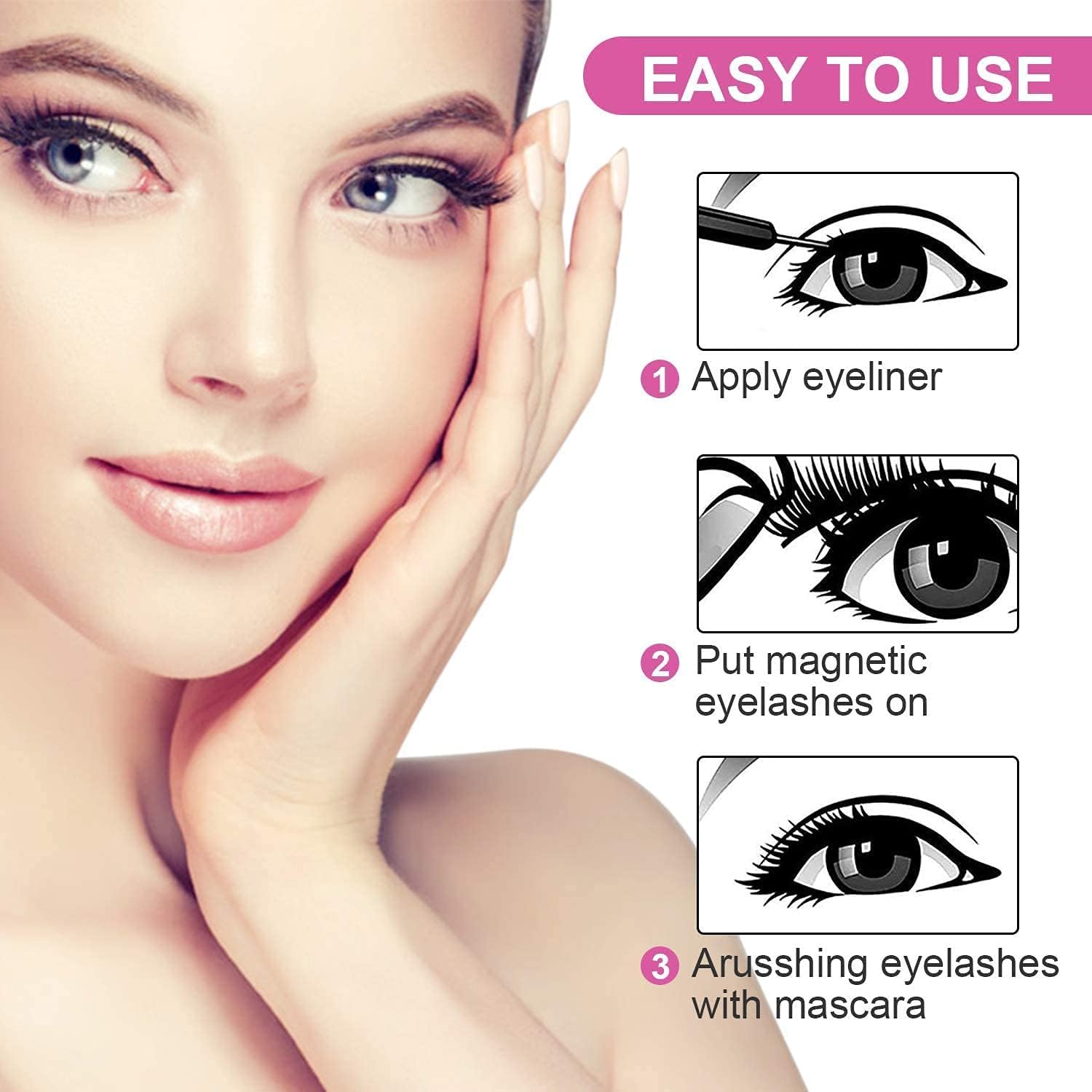 3 Pairs Magnetic Eyelashes and Eyeliner Kit